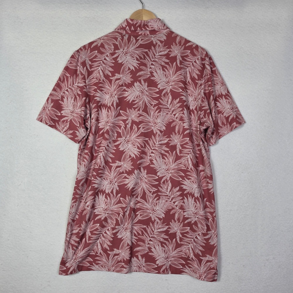 TravisMathew Mens Polo Large Pink Tropical Leaf Print Stretch Casual Golf Shirt - Picture 3 of 11